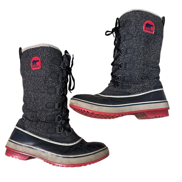 Sorel Tivoli Women's Black Canvas Waterproof Insulated Winter Boots Size 8 - Picture 1 of 6